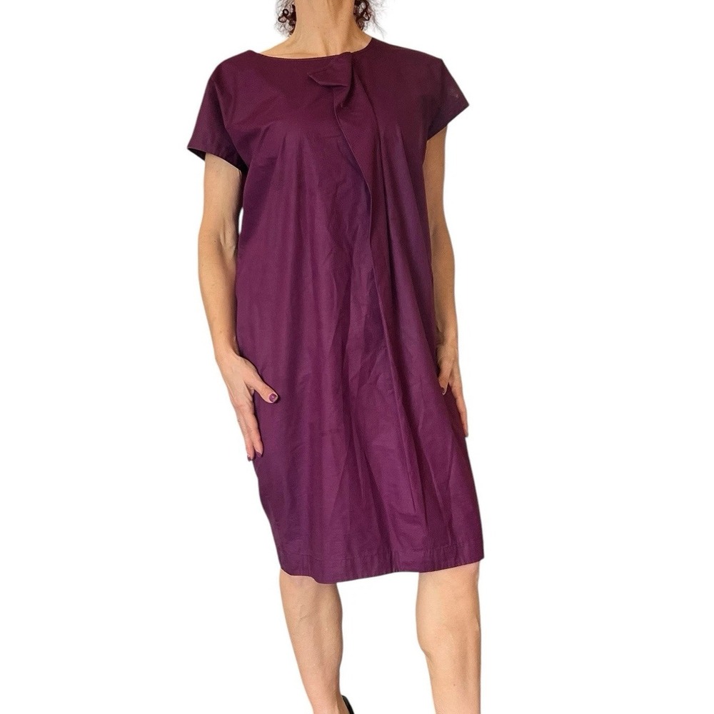 PIER ANTONIO GASPARI WOMENS 44 8 PURPLE DRESS JERSEY CAP SLEEVE RUFFLE LAGENLOOK